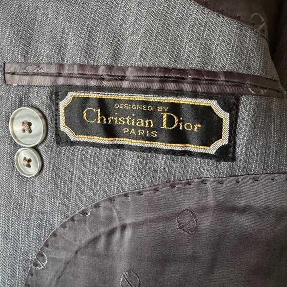 Vintage Christian Dior Gray Wool Pinstripe Oversized Blazer Sport Coat 44R - Picture 10 of 11